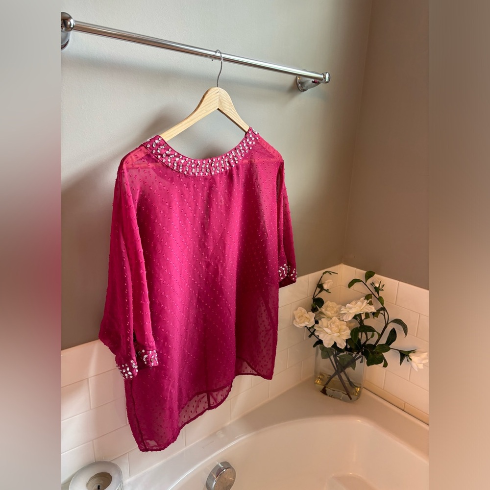Pink rhinestone collar top